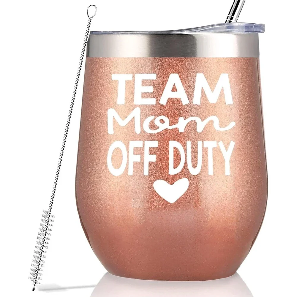 Team Mom Off Duty 12oz Tumbler Mug Rose Gold